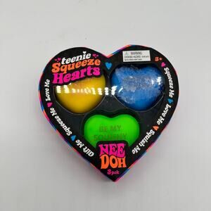 Needoh Teenie Squeeze Hearts Set of 3 Sensory Toys Mini Blue Yellow Green Squish